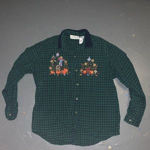Green flannel with fall embroidering
